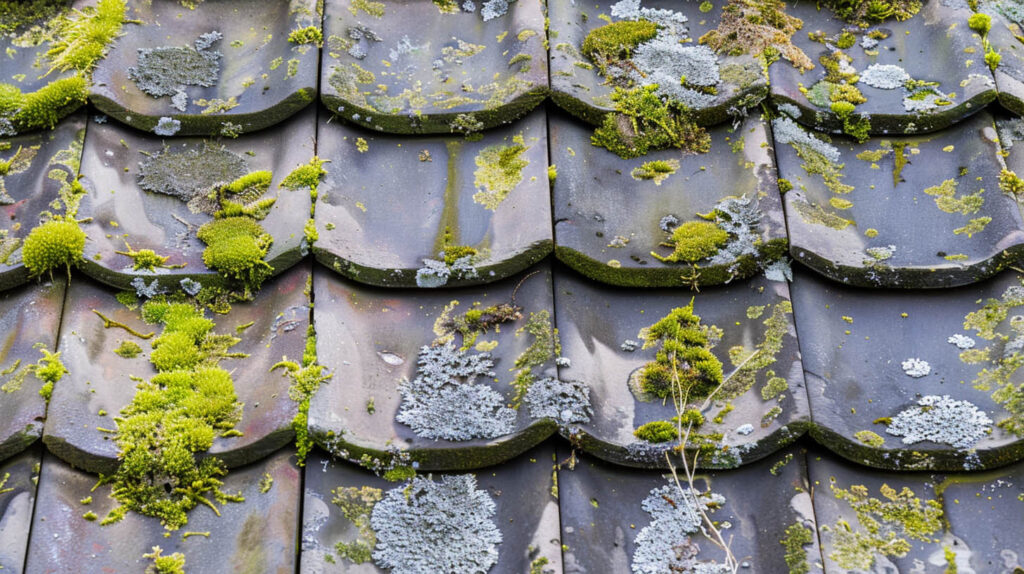 Close-up of roof with algae stains